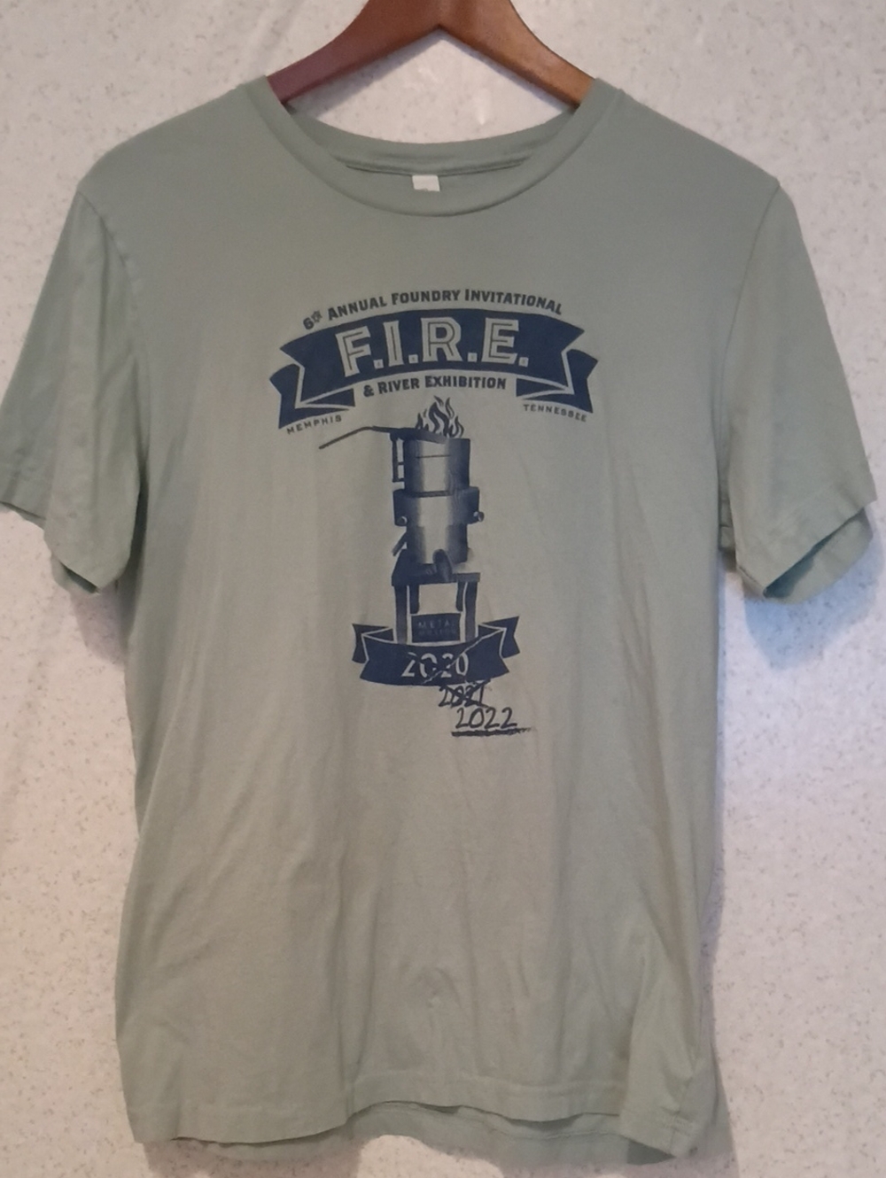 Bella Canvas Sage Short Sleeve Tee with Navy F.I.R.E. Graphic